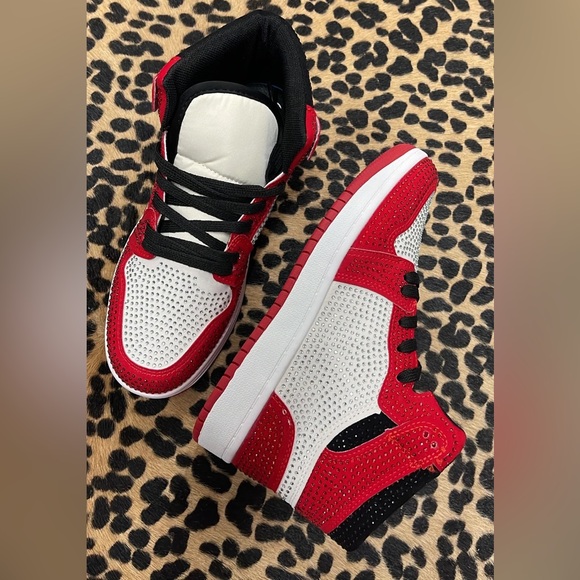 Red & White Rhinestone High Top Sneaker - Picture 3 of 4